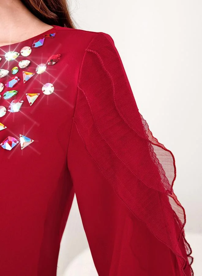 Take Two Women Red Rhinestone Embellished Bodycon Maxi Dress